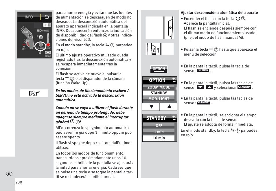 Option o, Standby o | Metz MECABLITZ 64 AF-1 digital Nikon User Manual | Page 280 / 334