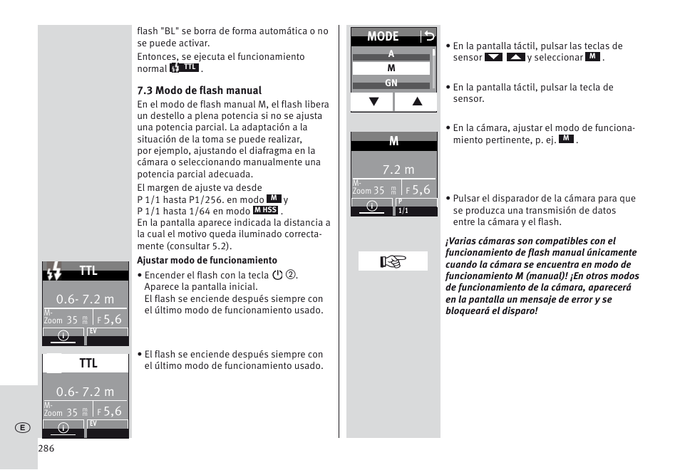 Mode o, 7.2 m | Metz MECABLITZ 64 AF-1 digital Nikon User Manual | Page 286 / 334