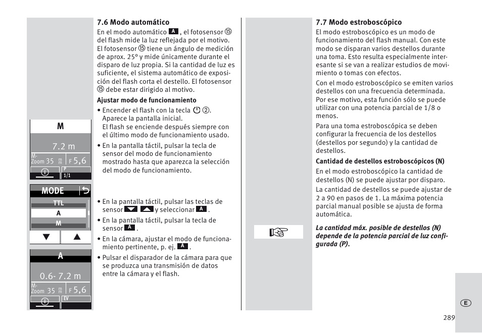 Mode o, 7.2 m | Metz MECABLITZ 64 AF-1 digital Nikon User Manual | Page 289 / 334