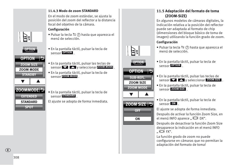 Option o, Zoommode o, Zoom size o | Metz MECABLITZ 64 AF-1 digital Nikon User Manual | Page 308 / 334