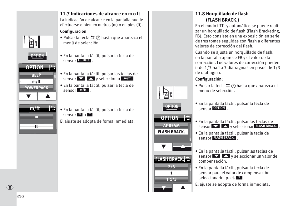 M/ft o, Option o, Flash brack. o | Metz MECABLITZ 64 AF-1 digital Nikon User Manual | Page 310 / 334