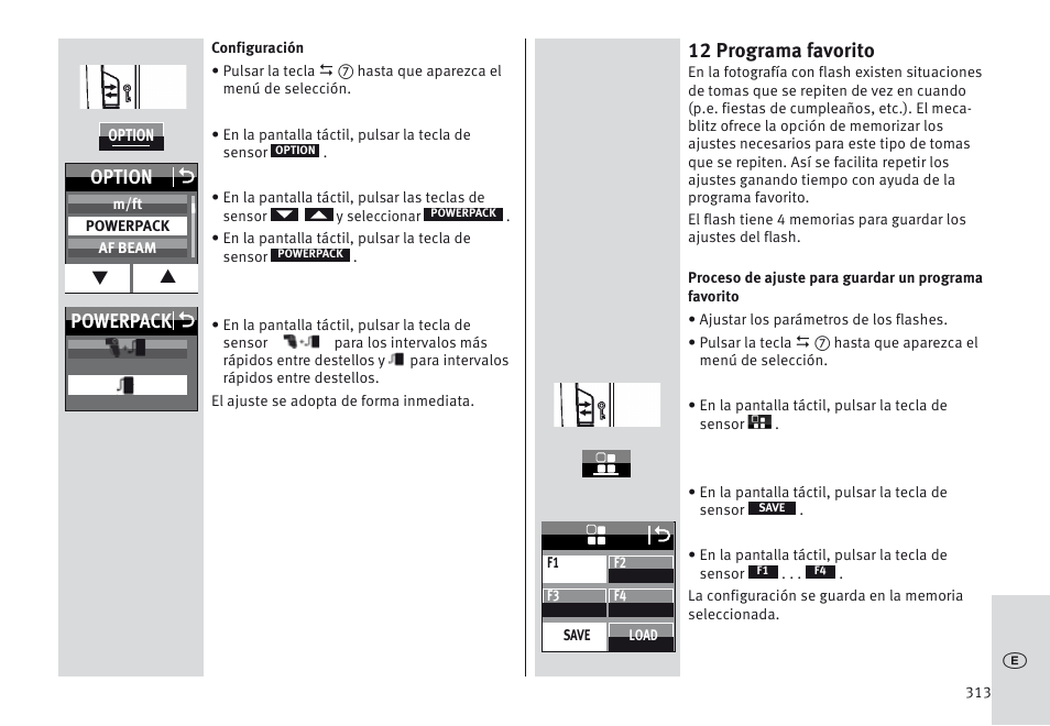 12 programa favorito, Powerpack o option o | Metz MECABLITZ 64 AF-1 digital Nikon User Manual | Page 313 / 334