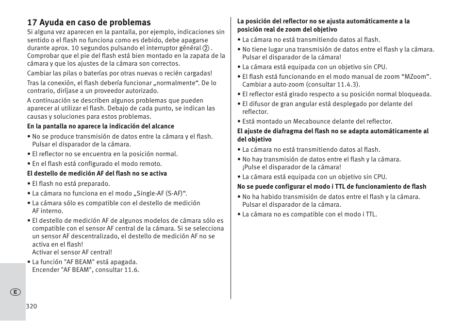 17 ayuda en caso de problemas | Metz MECABLITZ 64 AF-1 digital Nikon User Manual | Page 320 / 334