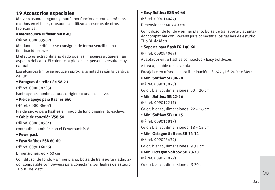 19 accesorios especiales | Metz MECABLITZ 64 AF-1 digital Nikon User Manual | Page 323 / 334