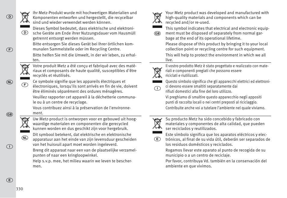 Metz MECABLITZ 64 AF-1 digital Nikon User Manual | Page 330 / 334