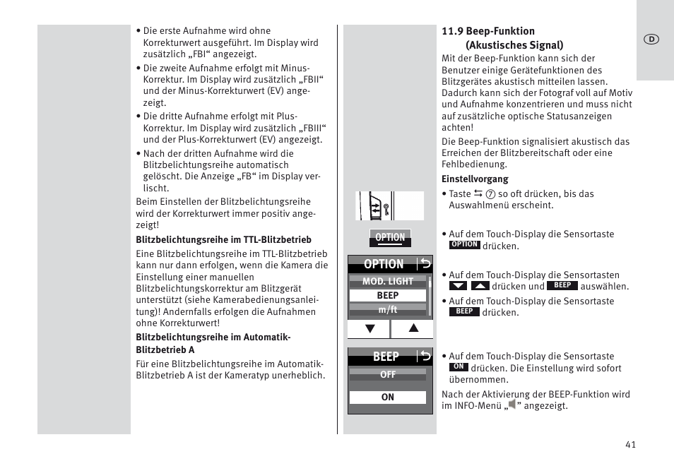 Beep o, Option o | Metz MECABLITZ 64 AF-1 digital Nikon User Manual | Page 41 / 334