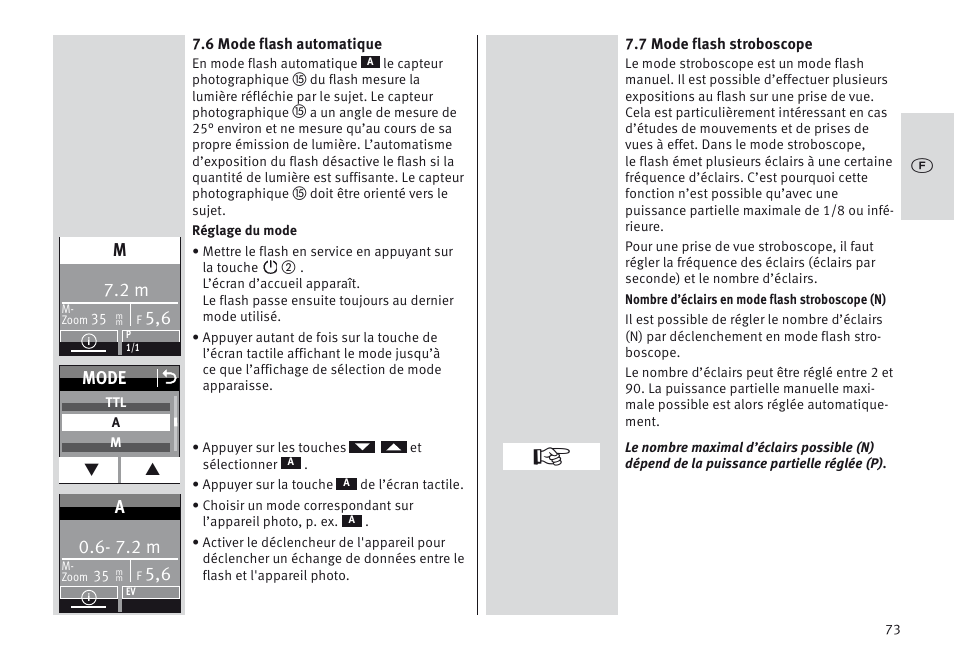 Mode o, 7.2 m | Metz MECABLITZ 64 AF-1 digital Nikon User Manual | Page 73 / 334