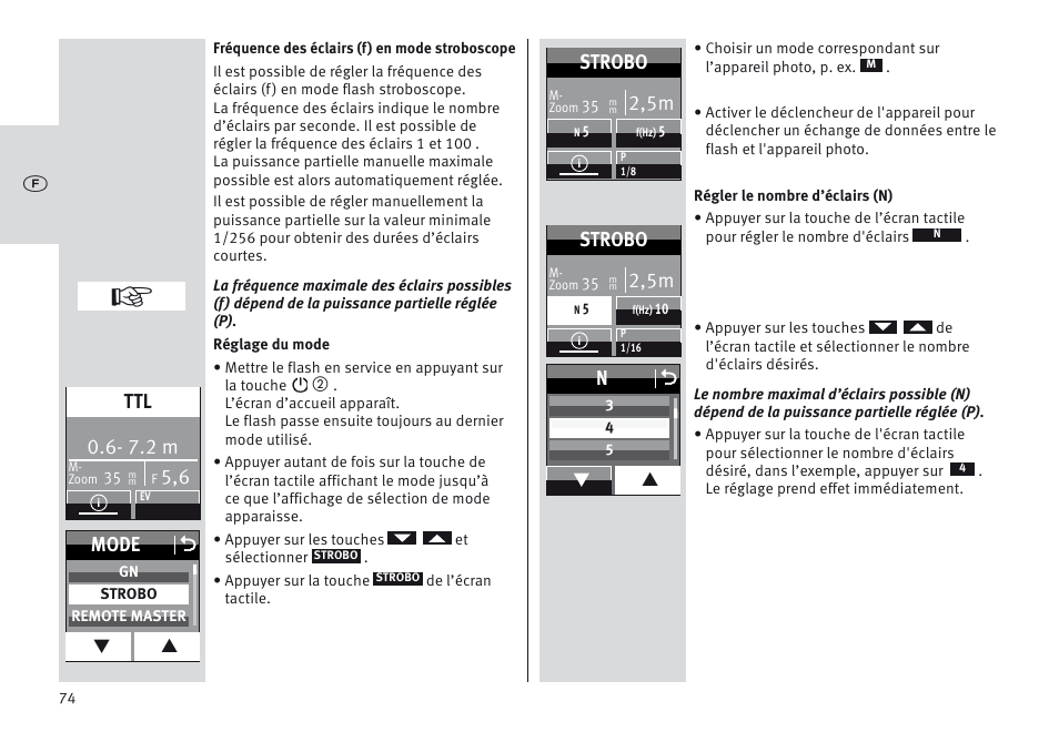 7.2 m, Mode o, 2,5m | Strobo | Metz MECABLITZ 64 AF-1 digital Nikon User Manual | Page 74 / 334