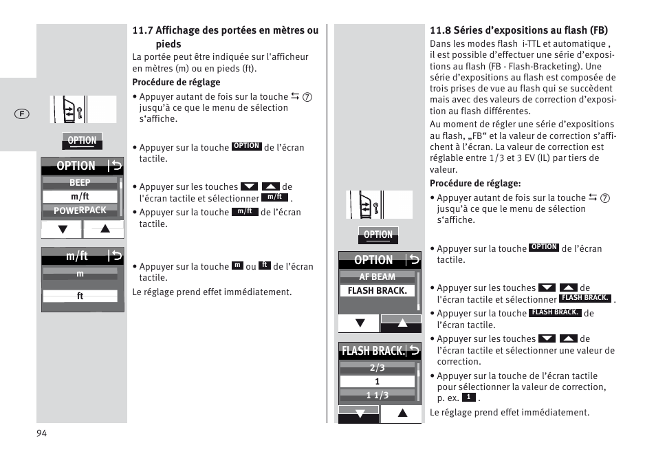 M/ft o, Option o, Flash brack. o | Metz MECABLITZ 64 AF-1 digital Nikon User Manual | Page 94 / 334