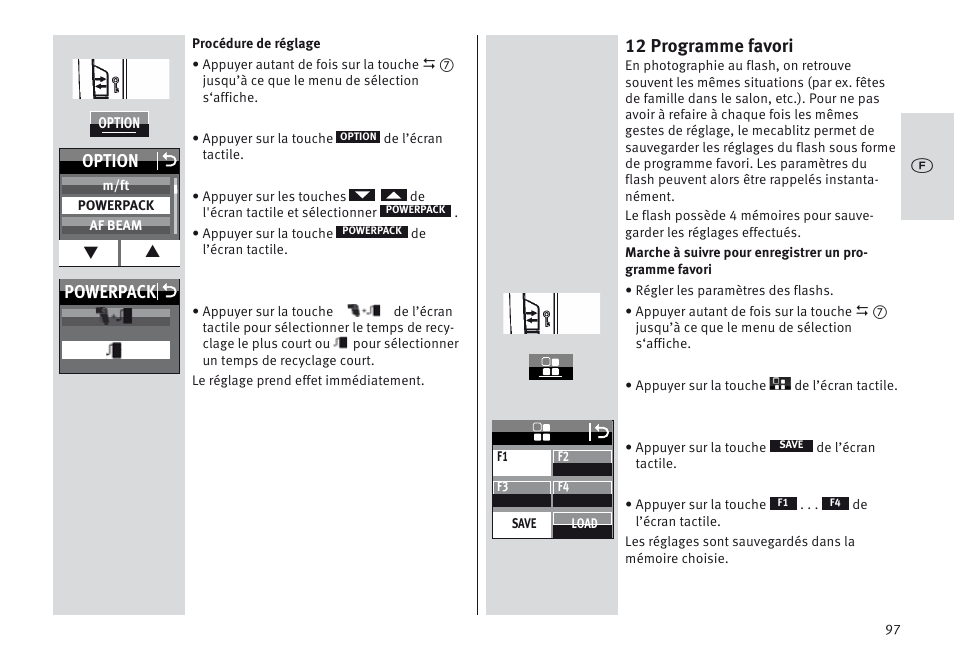 12 programme favori, Powerpack o option o | Metz MECABLITZ 64 AF-1 digital Nikon User Manual | Page 97 / 334