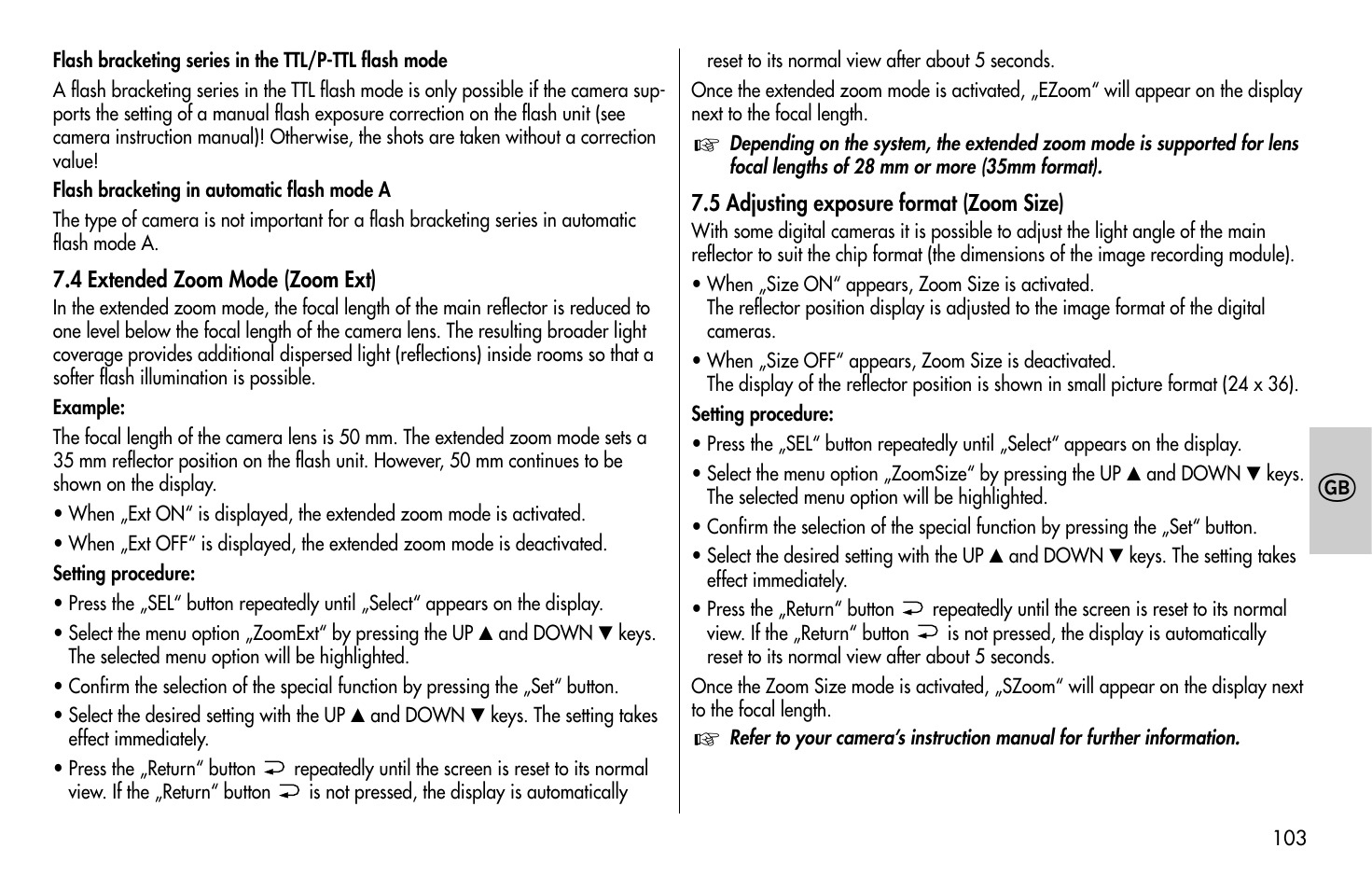 Metz MECABLITZ 58 AF-1 digital Pentax User Manual | Page 103 / 190