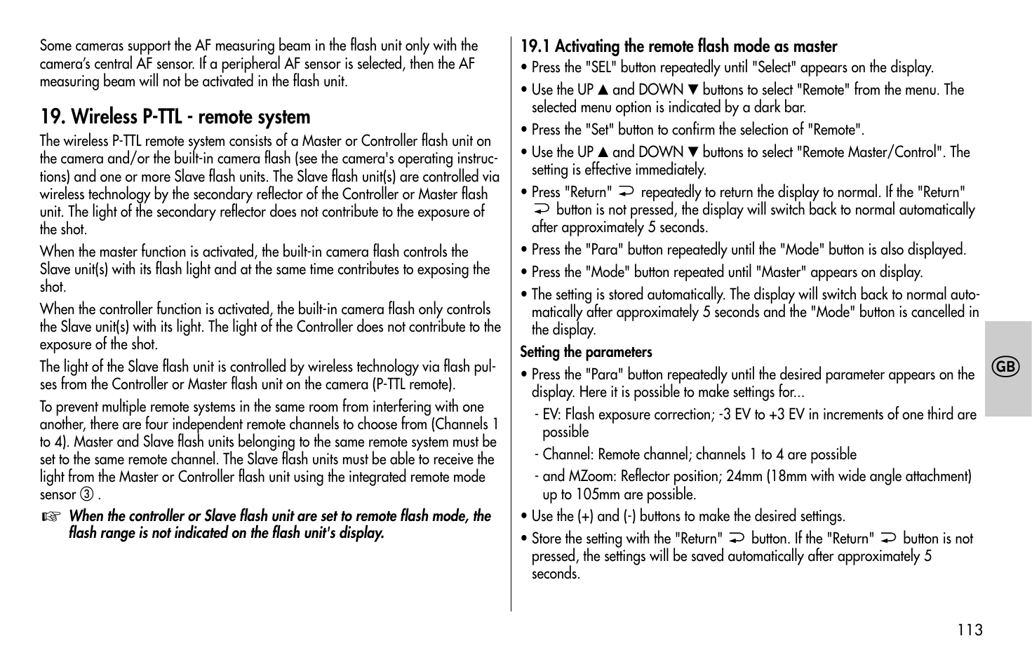 Wireless p-ttl - remote system | Metz MECABLITZ 58 AF-1 digital Pentax User Manual | Page 113 / 190