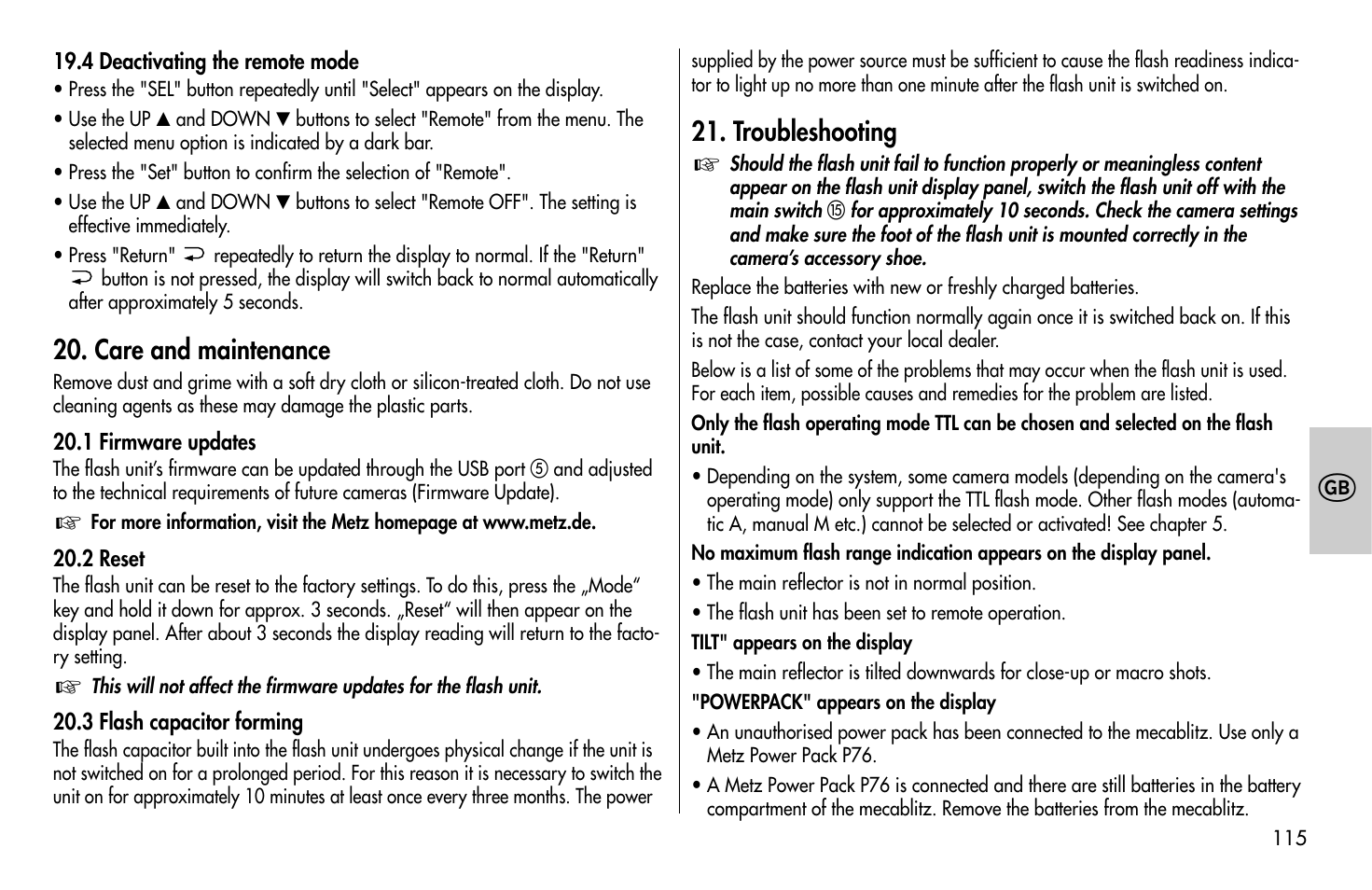 Metz MECABLITZ 58 AF-1 digital Pentax User Manual | Page 115 / 190