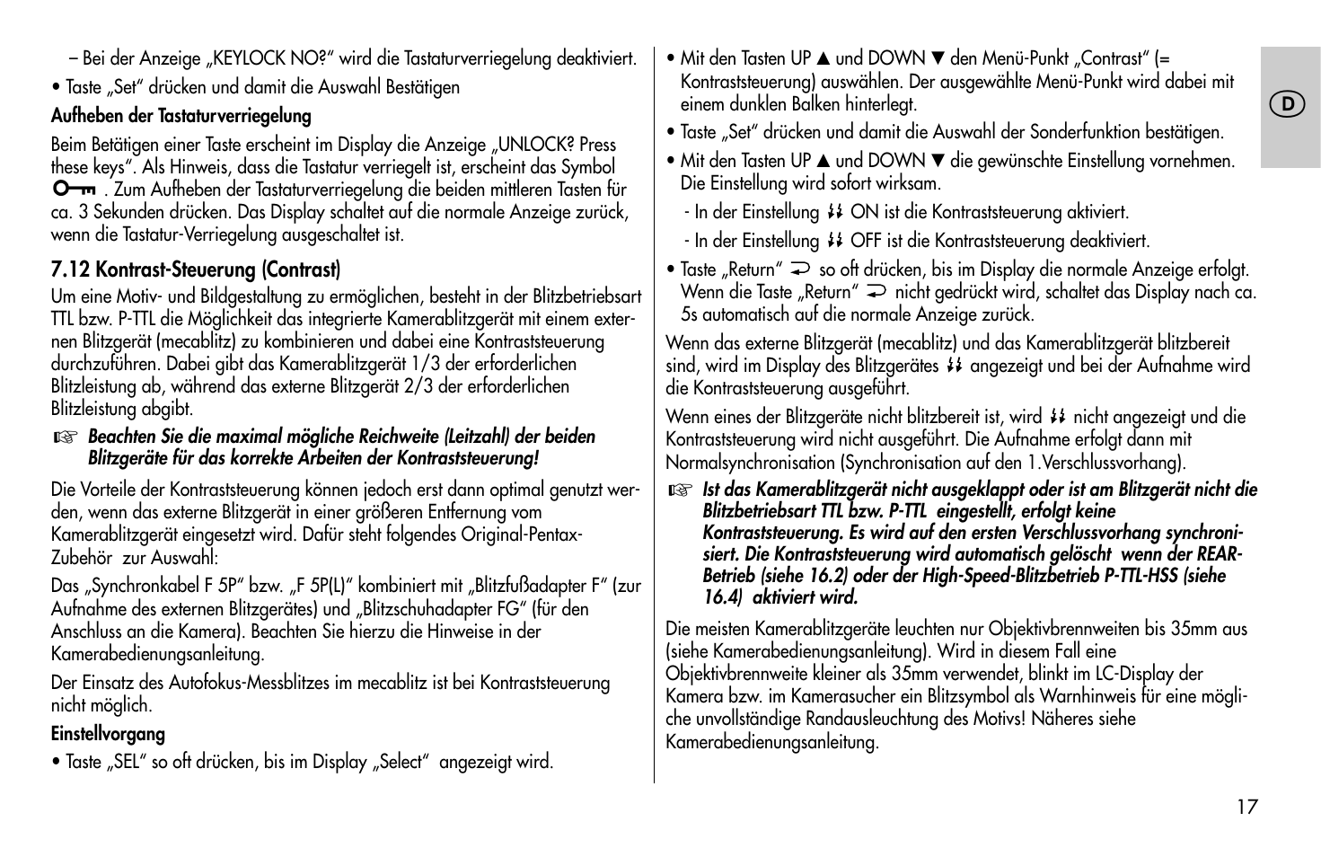 Metz MECABLITZ 58 AF-1 digital Pentax User Manual | Page 17 / 190