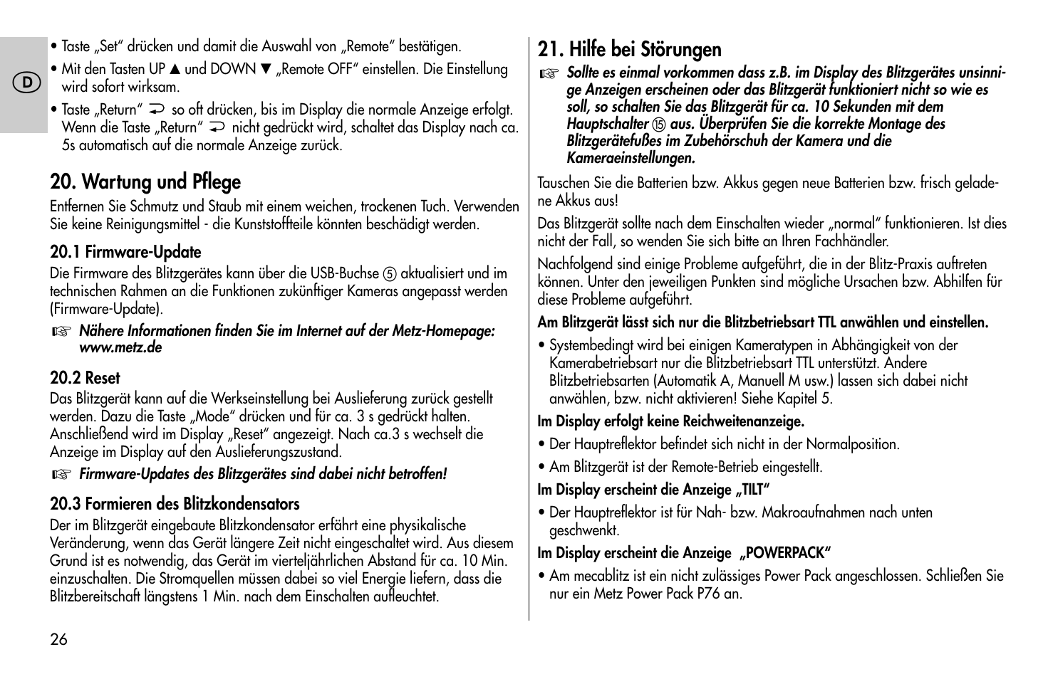 Metz MECABLITZ 58 AF-1 digital Pentax User Manual | Page 26 / 190