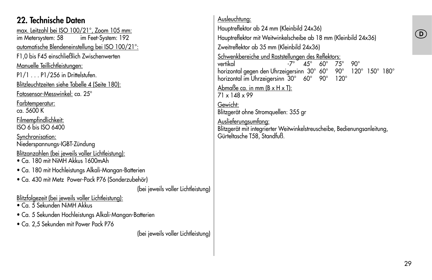 Metz MECABLITZ 58 AF-1 digital Pentax User Manual | Page 29 / 190