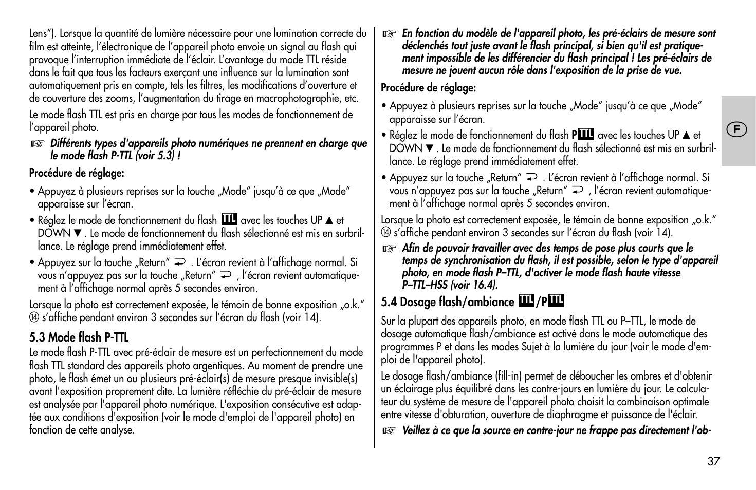 Metz MECABLITZ 58 AF-1 digital Pentax User Manual | Page 37 / 190