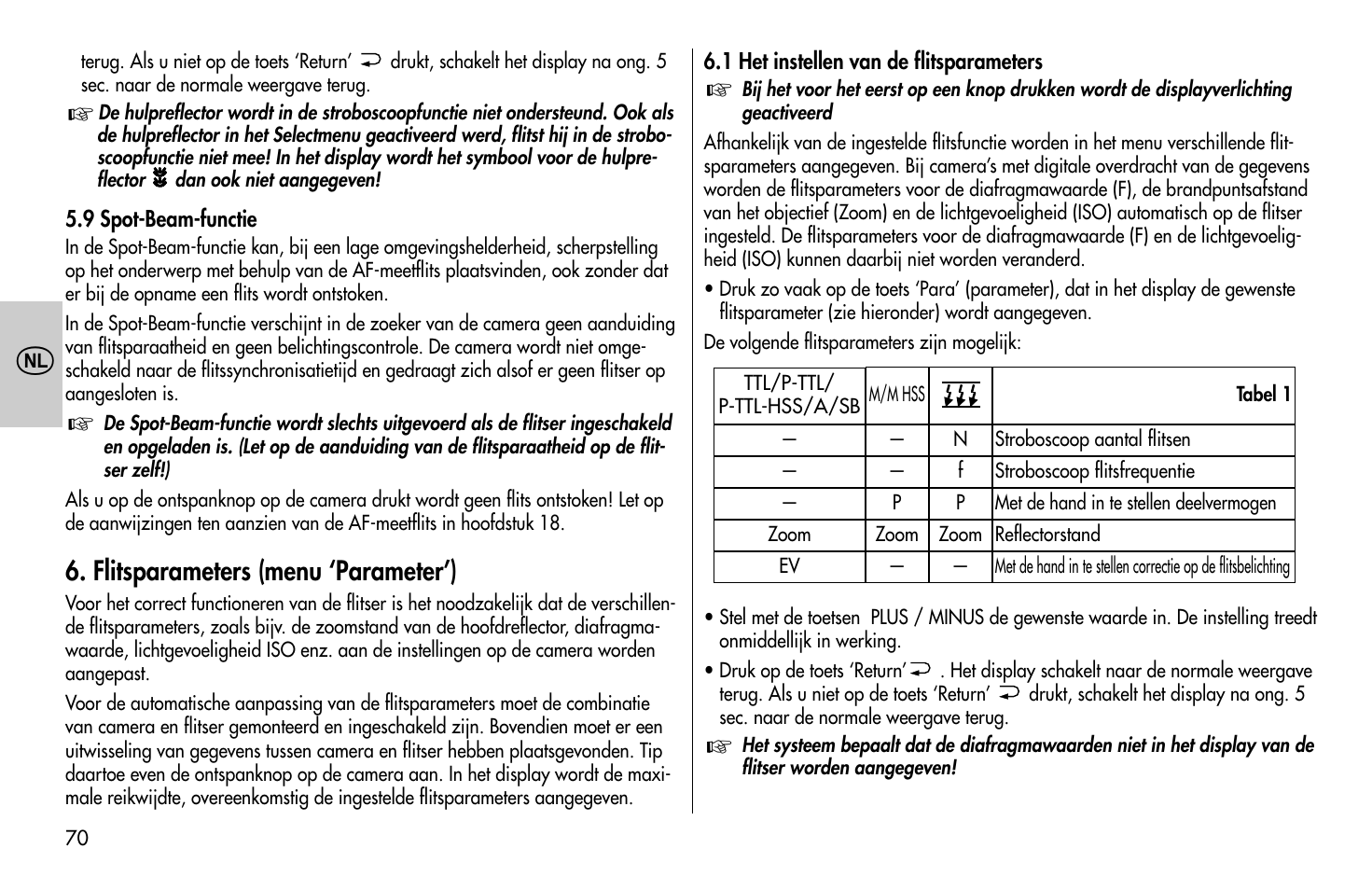Flitsparameters (menu ‘parameter’) | Metz MECABLITZ 58 AF-1 digital Pentax User Manual | Page 70 / 190