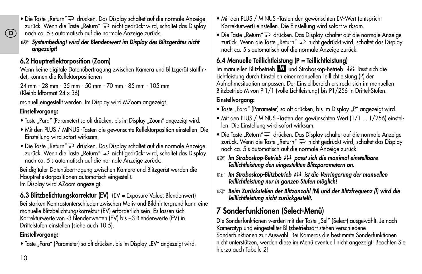 7 sonderfunktionen (select-menü) | Metz MECABLITZ 58 AF-1 digital Olympus User Manual | Page 10 / 166