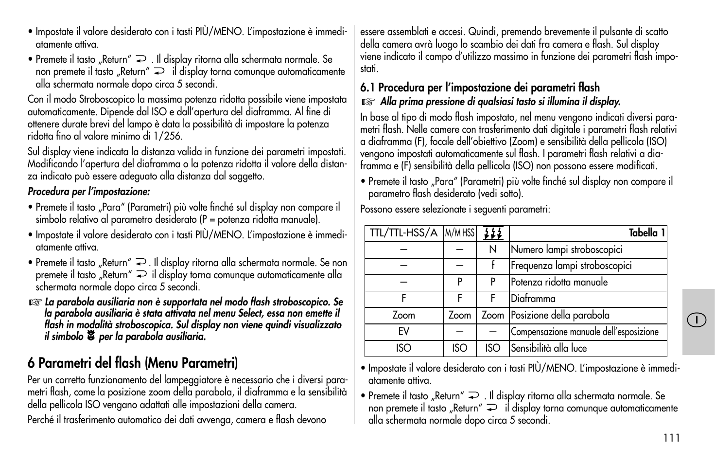 6 parametri del flash (menu parametri) | Metz MECABLITZ 58 AF-1 digital Olympus User Manual | Page 111 / 166