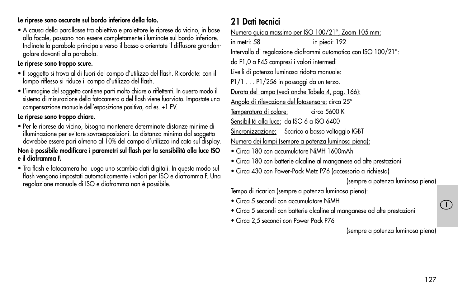 21 dati tecnici | Metz MECABLITZ 58 AF-1 digital Olympus User Manual | Page 127 / 166