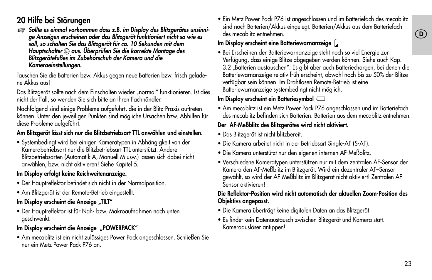 Metz MECABLITZ 58 AF-1 digital Olympus User Manual | Page 23 / 166