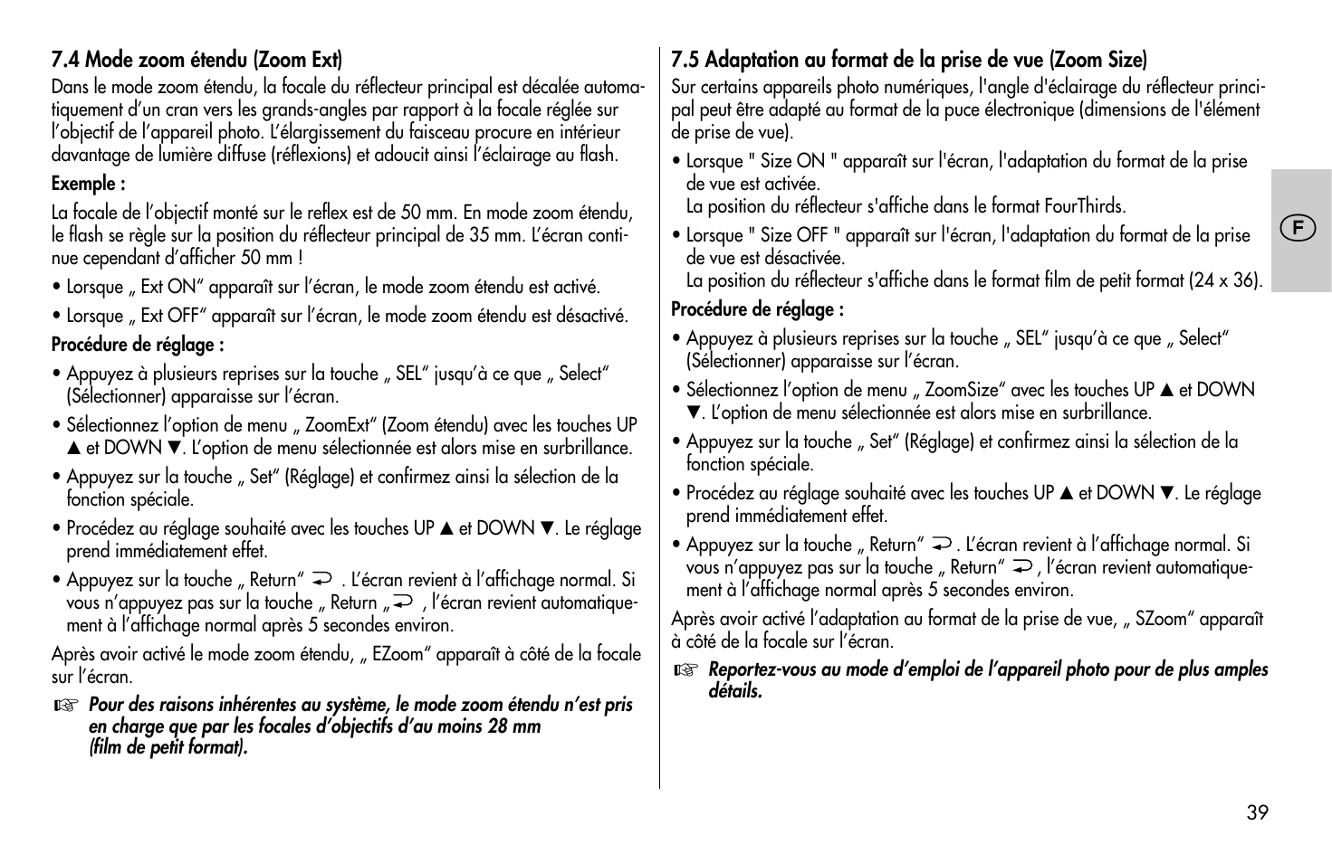 Metz MECABLITZ 58 AF-1 digital Olympus User Manual | Page 39 / 166