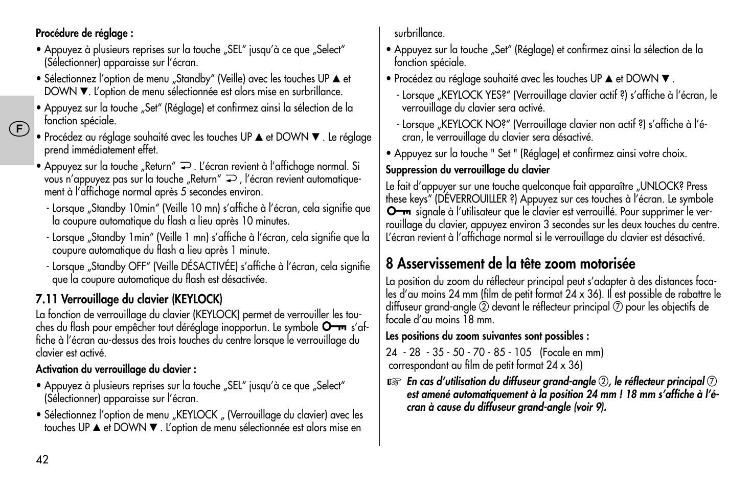 8 asservissement de la tête zoom motorisée | Metz MECABLITZ 58 AF-1 digital Olympus User Manual | Page 42 / 166