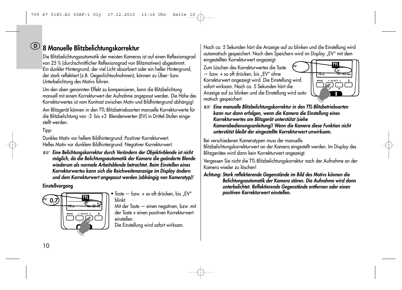 Metz MECABLITZ 50 AF-1 digital Olympus User Manual | Page 10 / 166