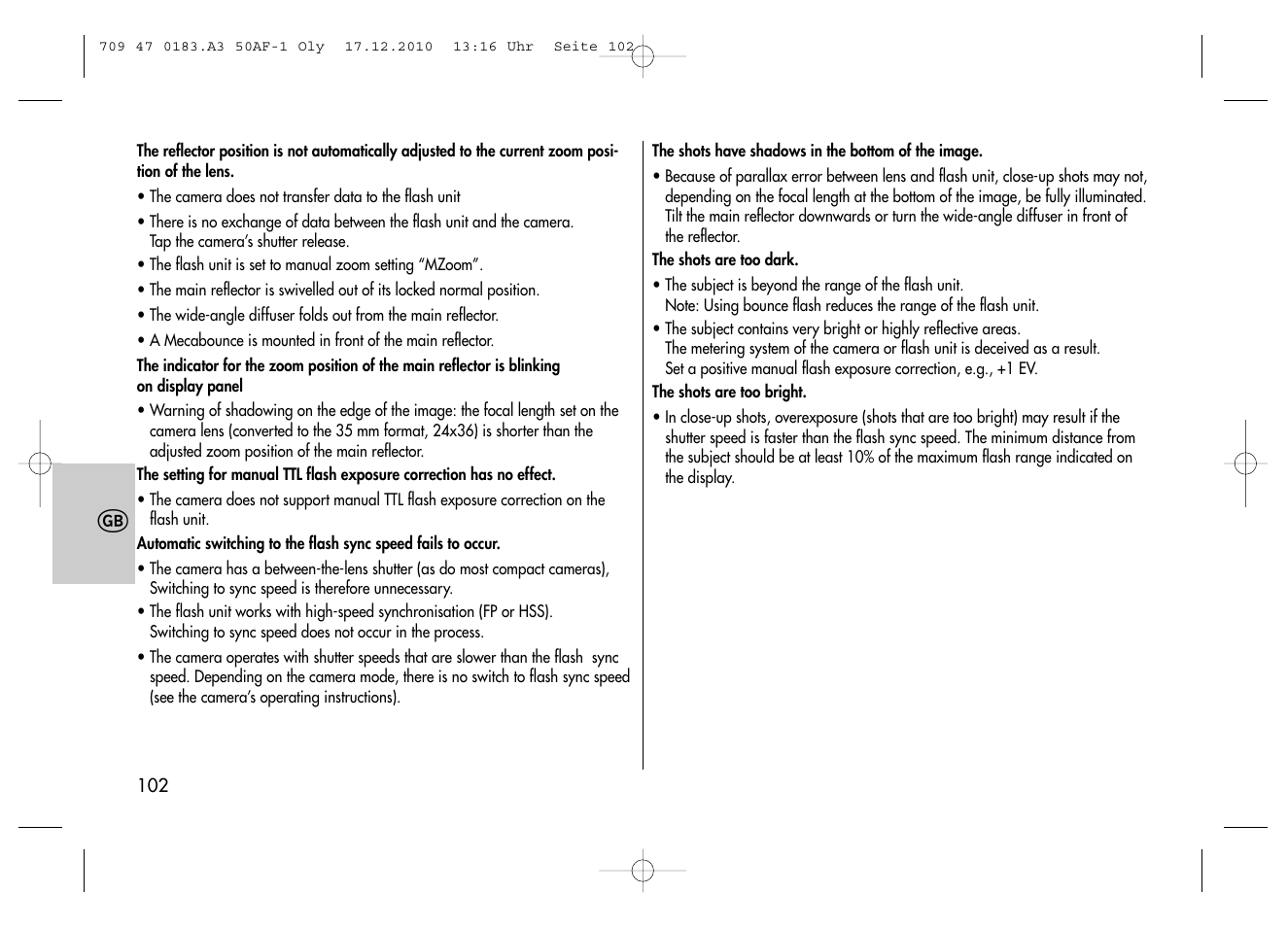 Metz MECABLITZ 50 AF-1 digital Olympus User Manual | Page 102 / 166