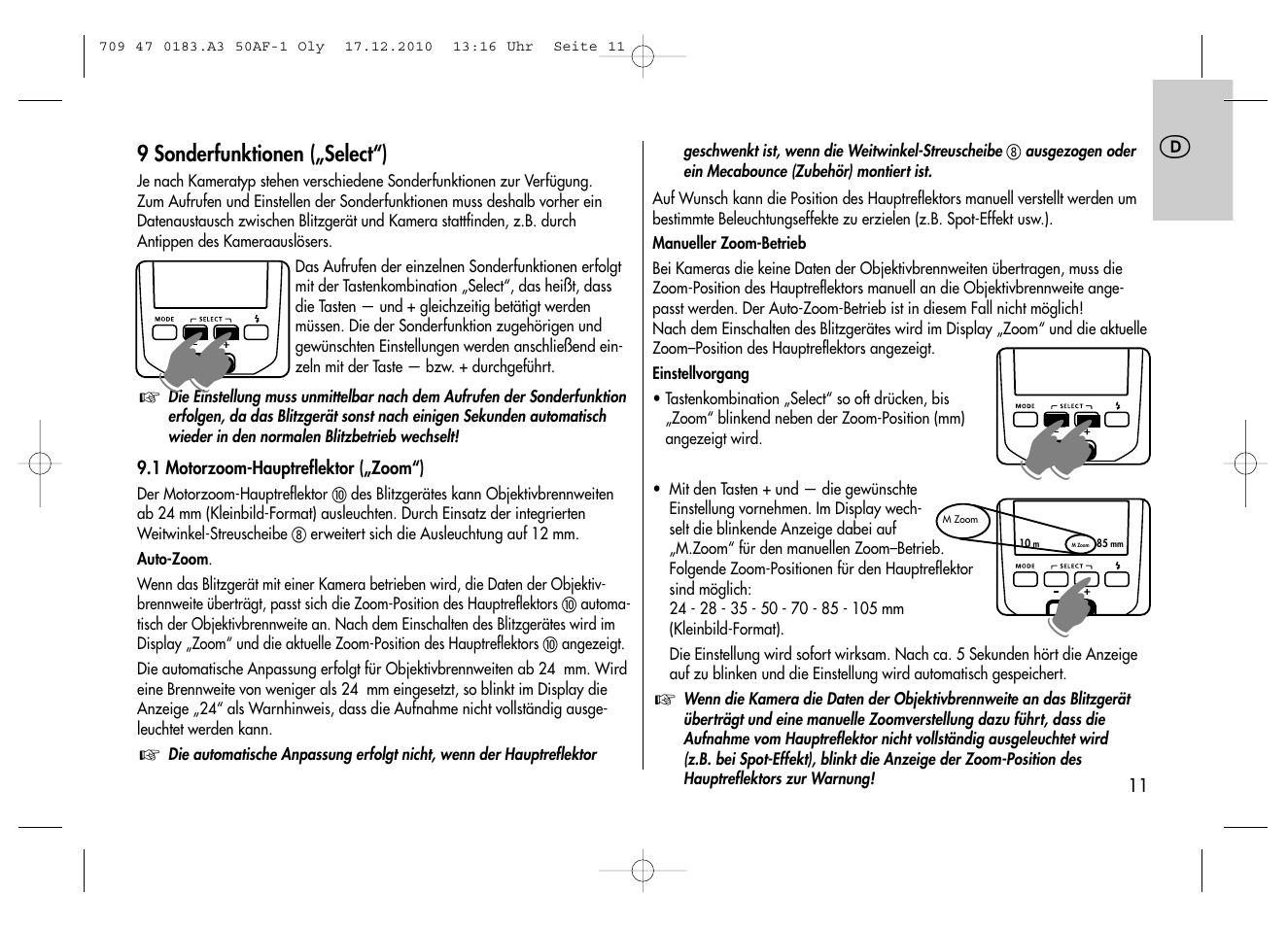 Metz MECABLITZ 50 AF-1 digital Olympus User Manual | Page 11 / 166