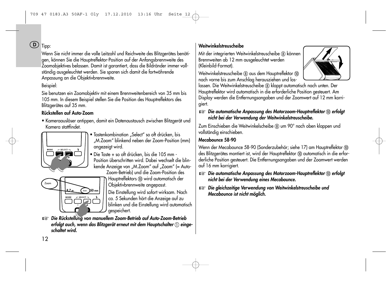 Metz MECABLITZ 50 AF-1 digital Olympus User Manual | Page 12 / 166