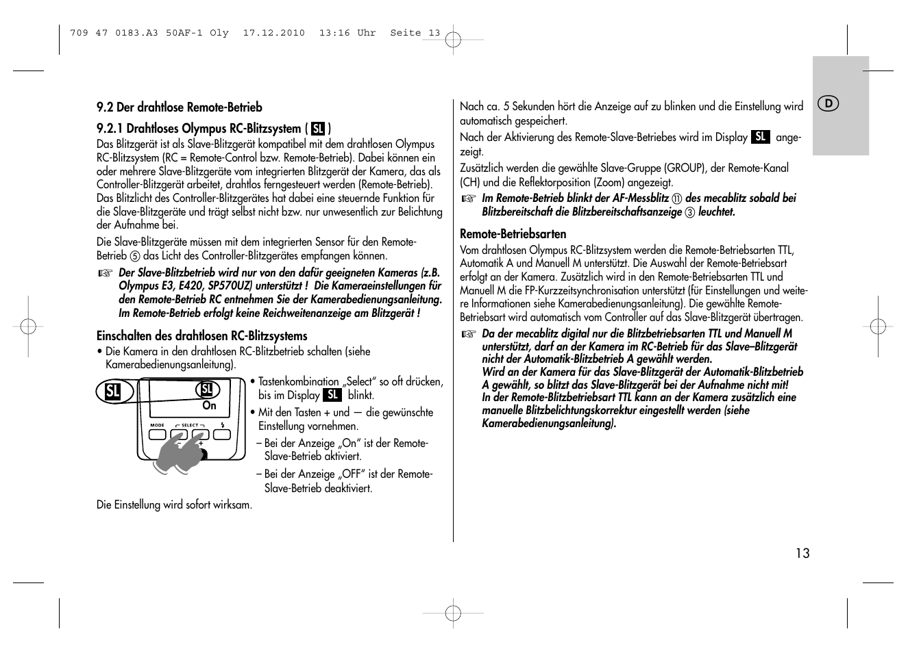 Metz MECABLITZ 50 AF-1 digital Olympus User Manual | Page 13 / 166