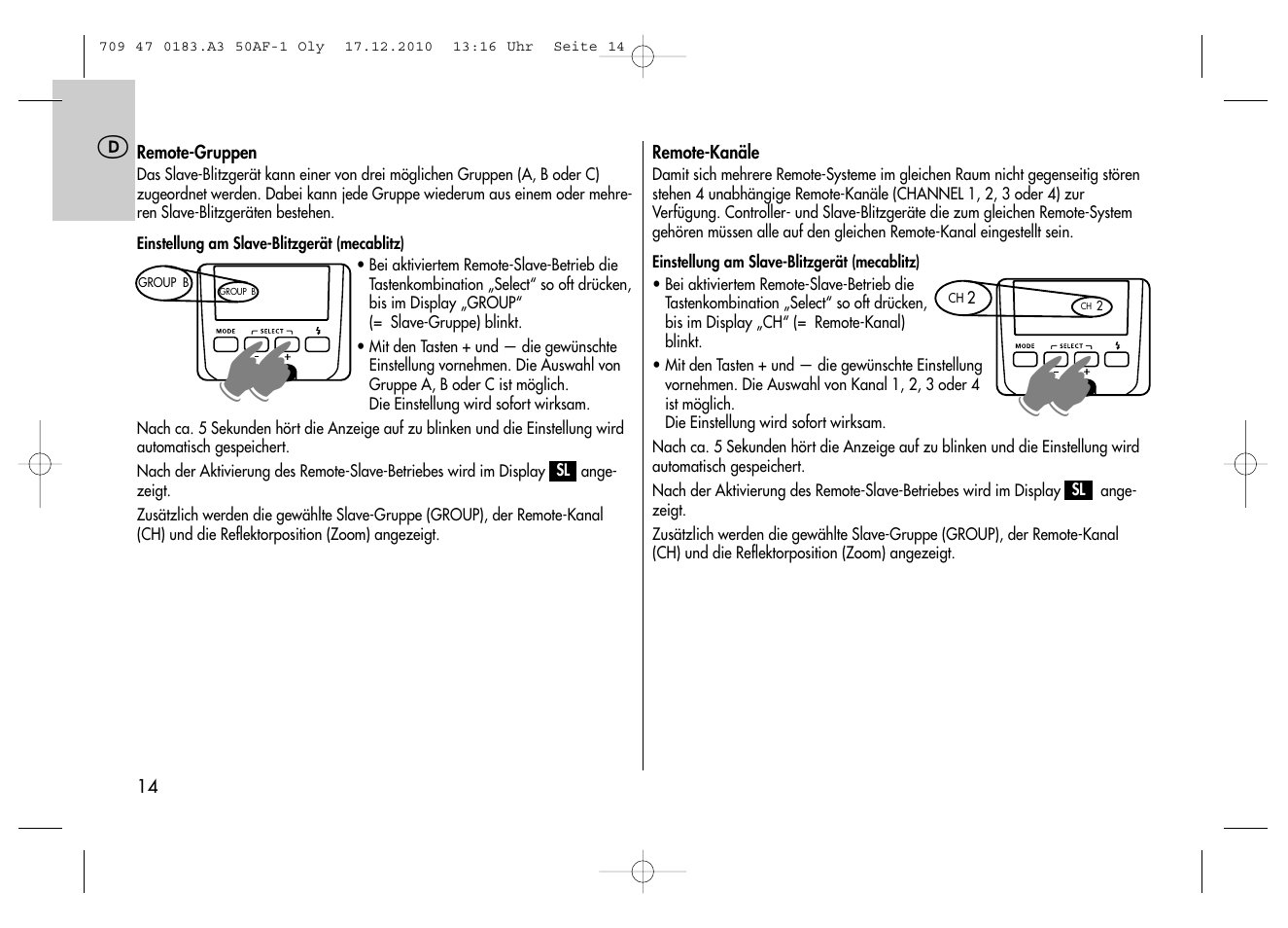 Metz MECABLITZ 50 AF-1 digital Olympus User Manual | Page 14 / 166