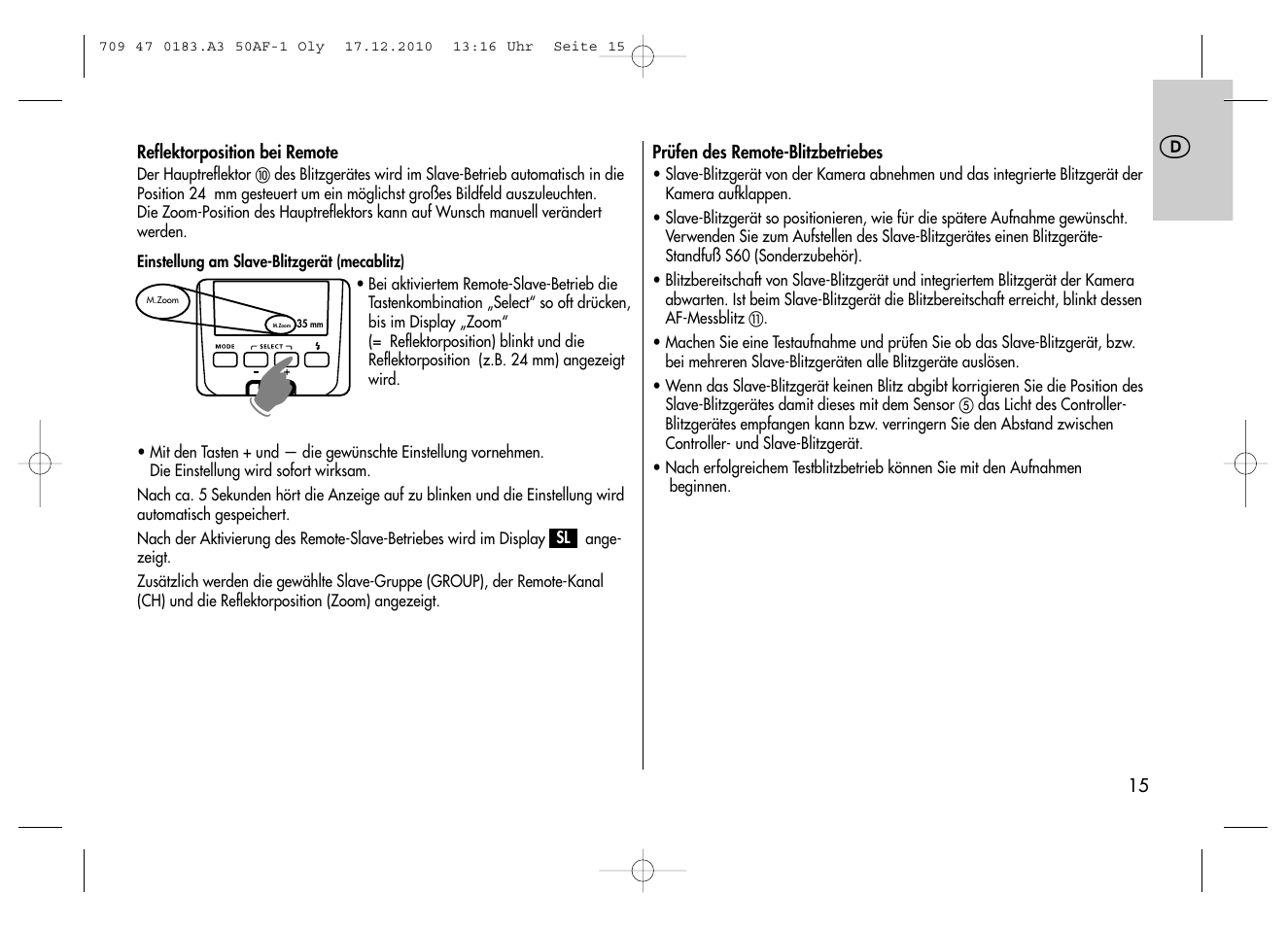 Metz MECABLITZ 50 AF-1 digital Olympus User Manual | Page 15 / 166