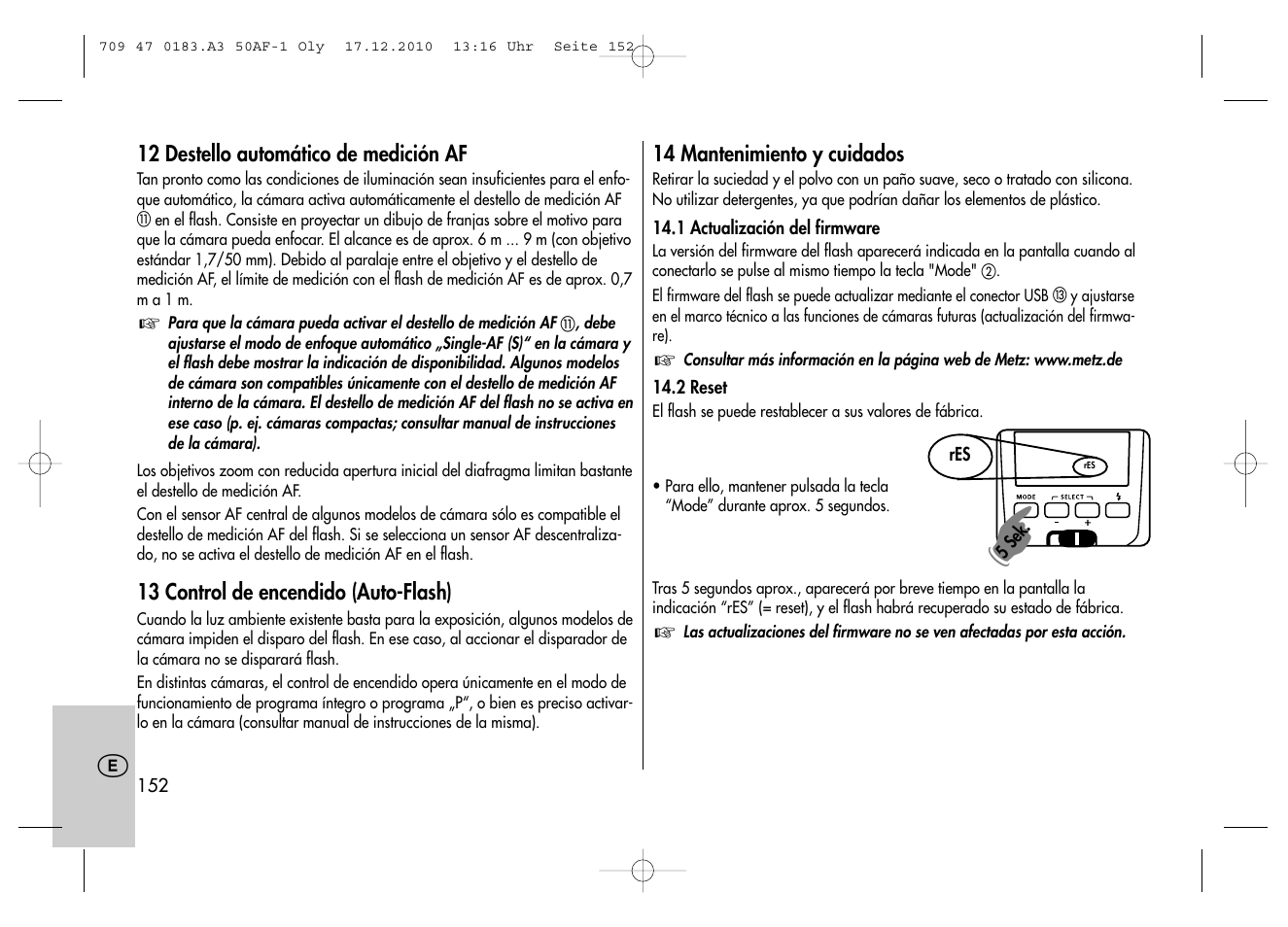 Metz MECABLITZ 50 AF-1 digital Olympus User Manual | Page 152 / 166