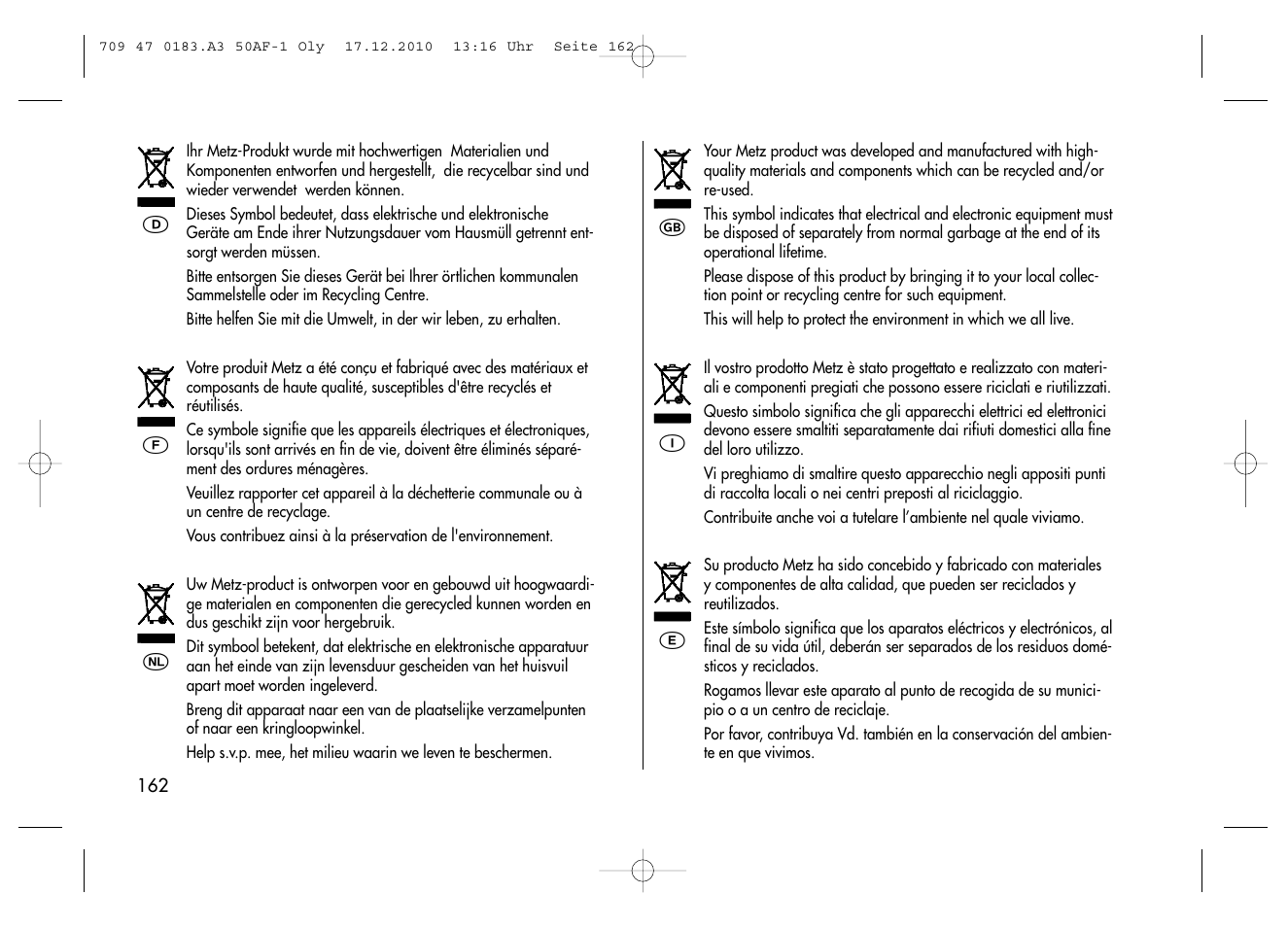 Metz MECABLITZ 50 AF-1 digital Olympus User Manual | Page 162 / 166