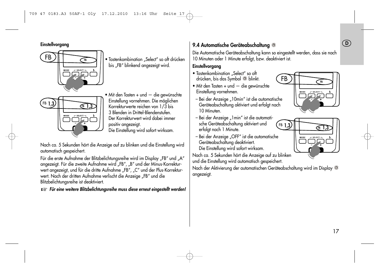 Metz MECABLITZ 50 AF-1 digital Olympus User Manual | Page 17 / 166