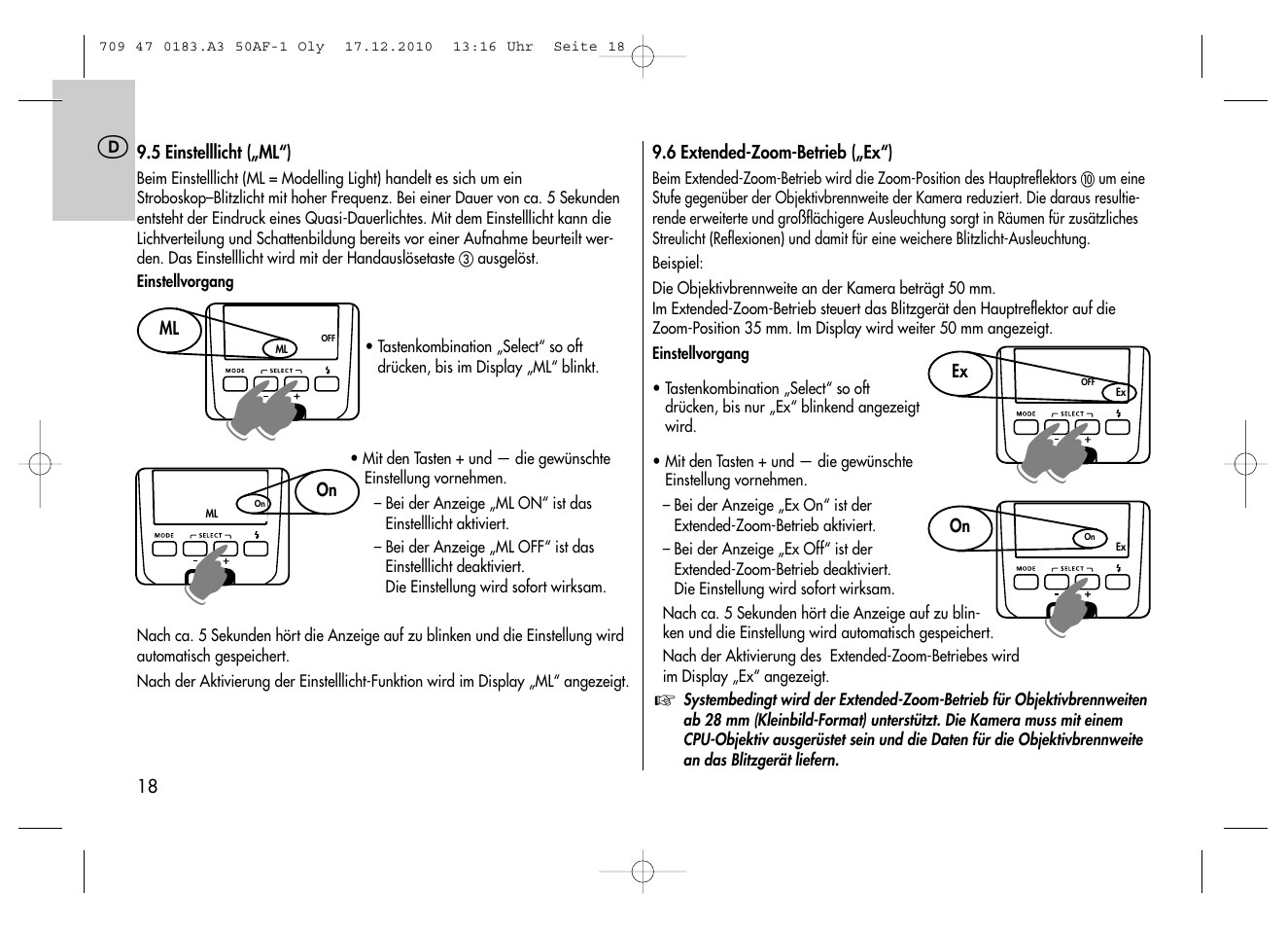 Metz MECABLITZ 50 AF-1 digital Olympus User Manual | Page 18 / 166