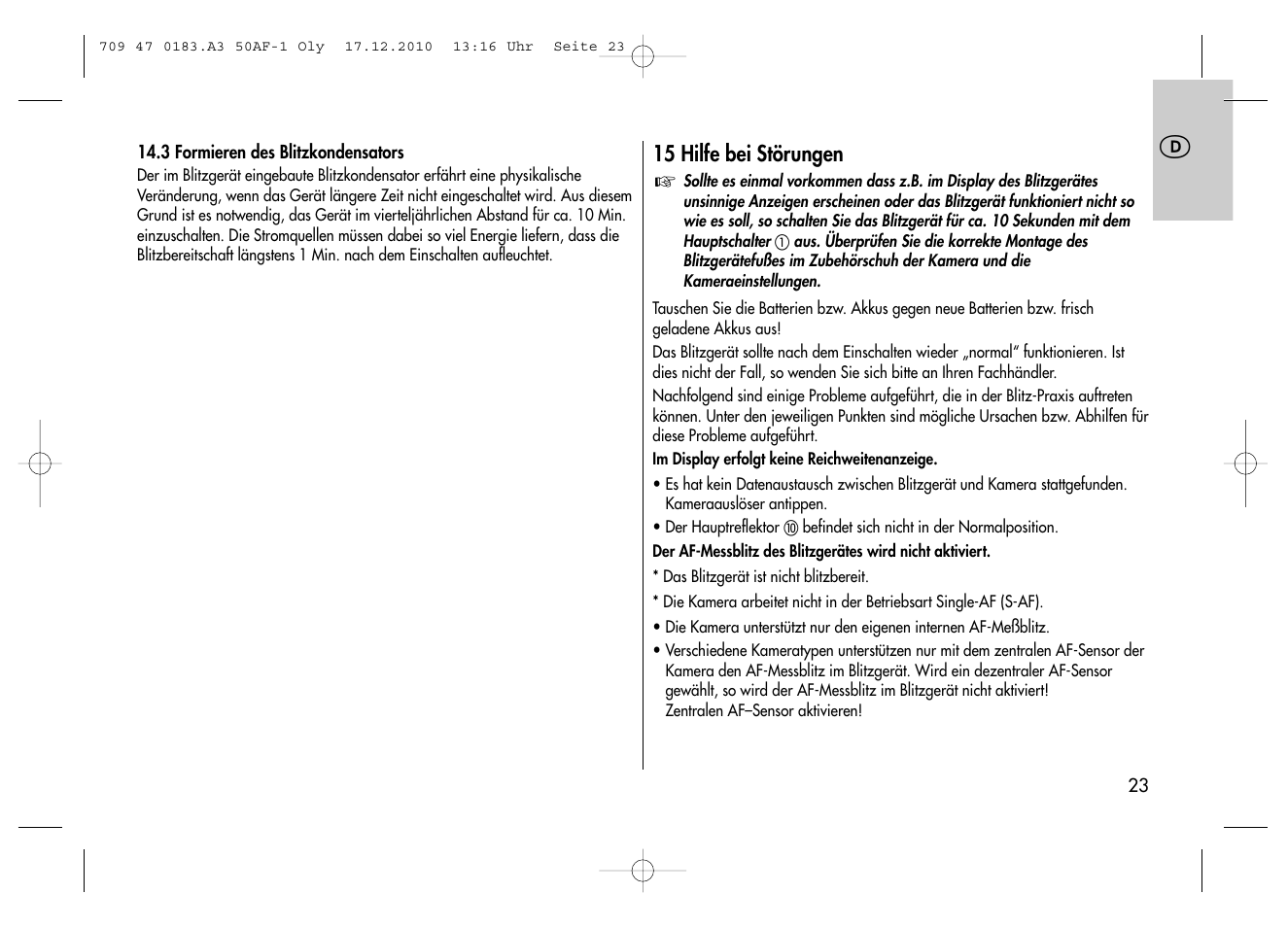 Metz MECABLITZ 50 AF-1 digital Olympus User Manual | Page 23 / 166