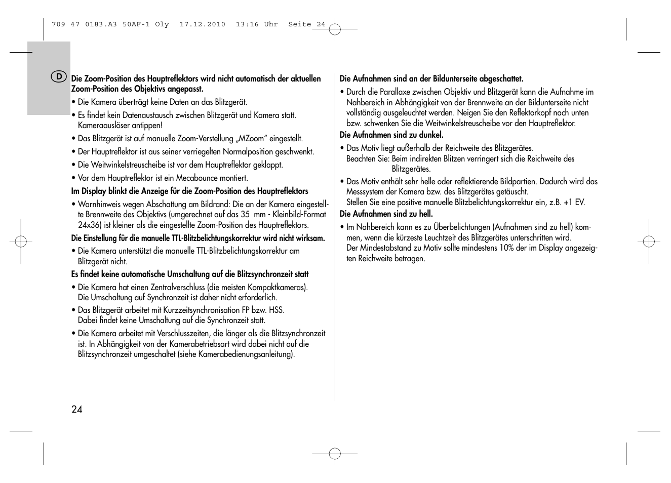 Metz MECABLITZ 50 AF-1 digital Olympus User Manual | Page 24 / 166