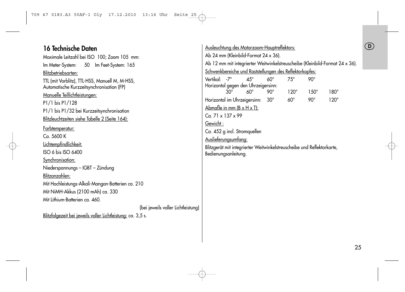 Metz MECABLITZ 50 AF-1 digital Olympus User Manual | Page 25 / 166