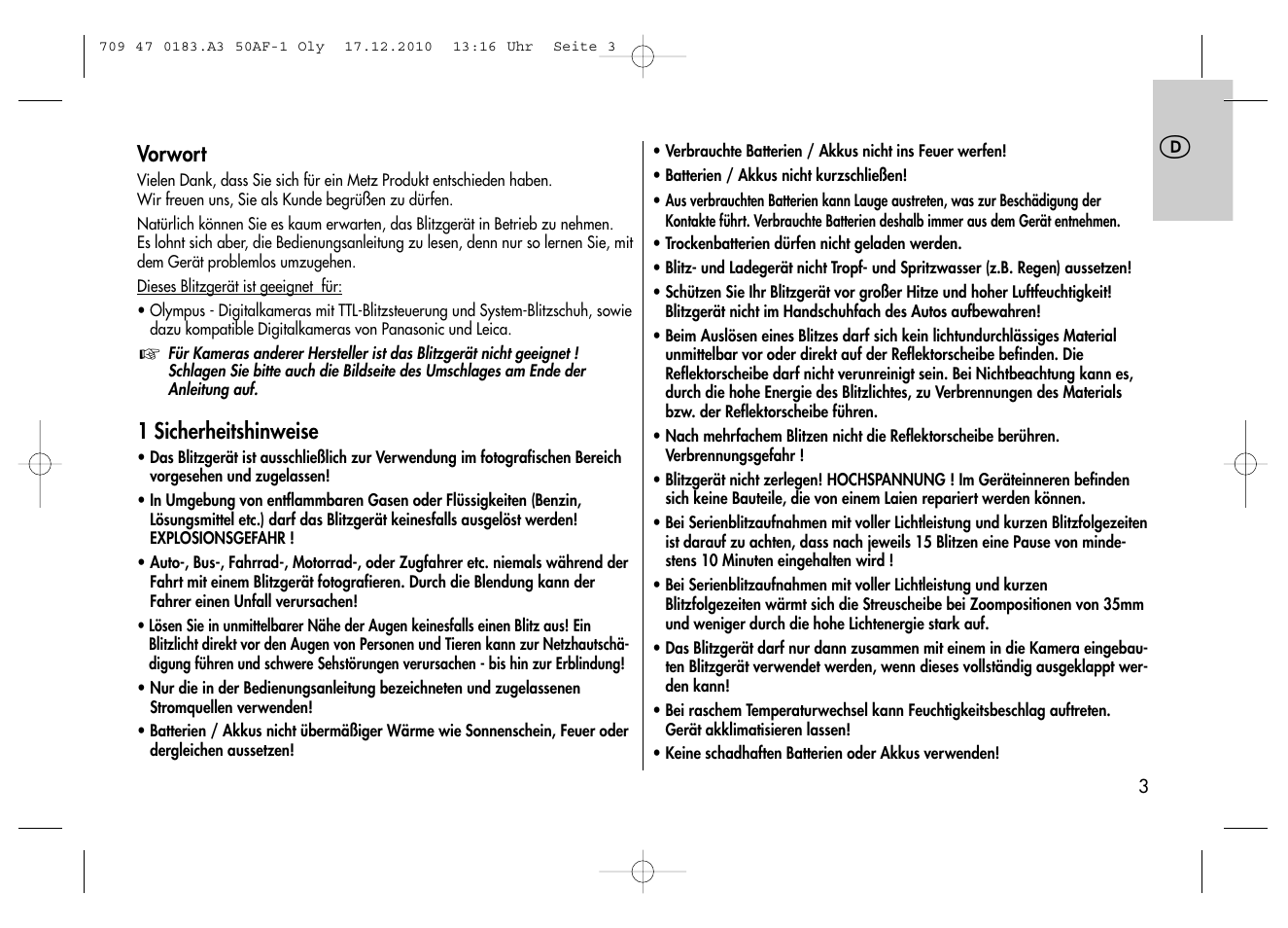 Metz MECABLITZ 50 AF-1 digital Olympus User Manual | Page 3 / 166