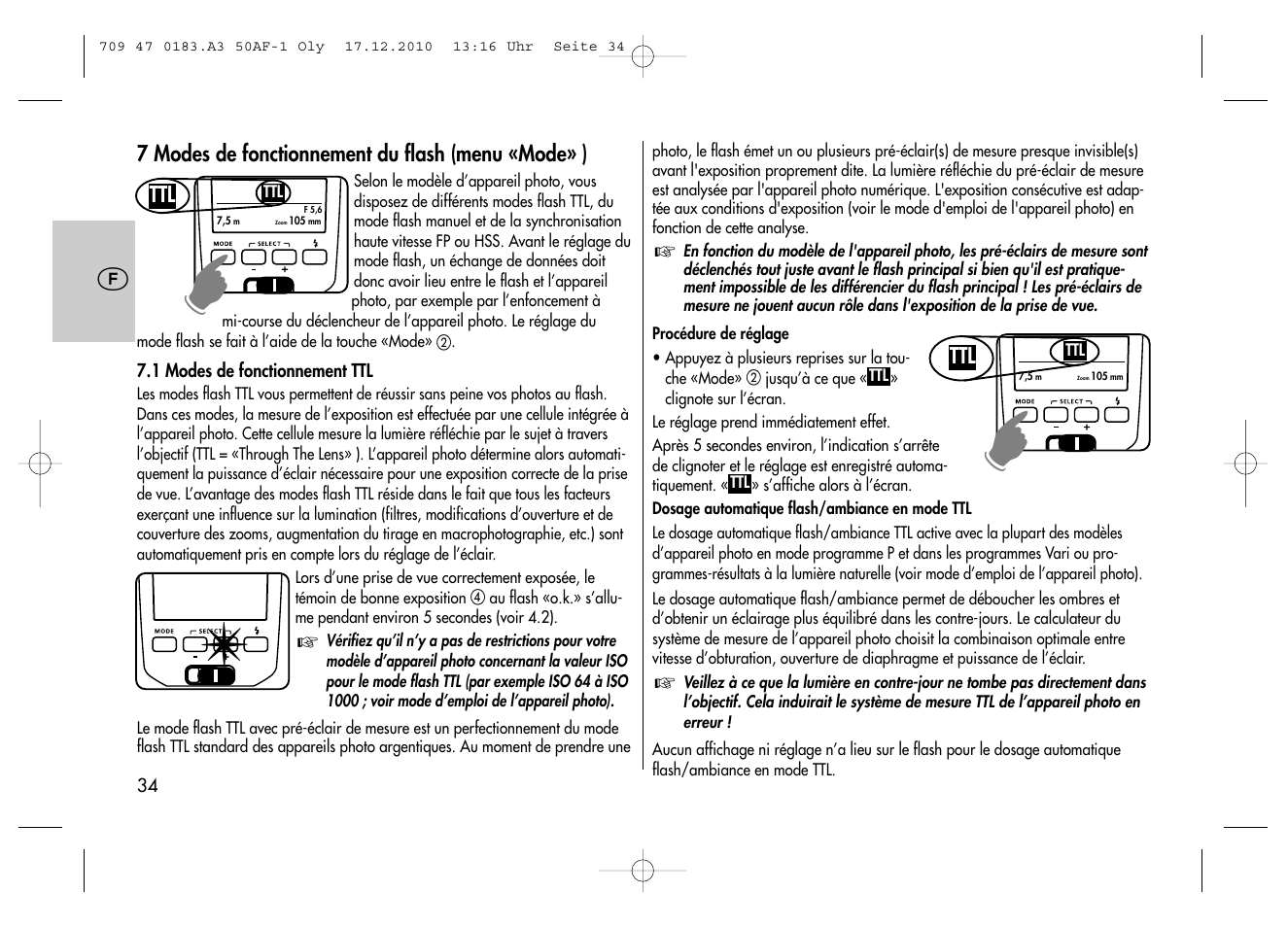 Metz MECABLITZ 50 AF-1 digital Olympus User Manual | Page 34 / 166