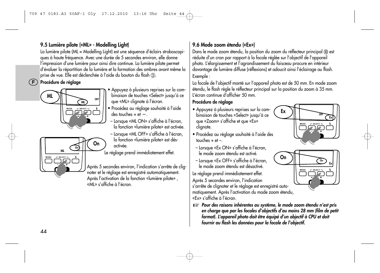 Metz MECABLITZ 50 AF-1 digital Olympus User Manual | Page 44 / 166