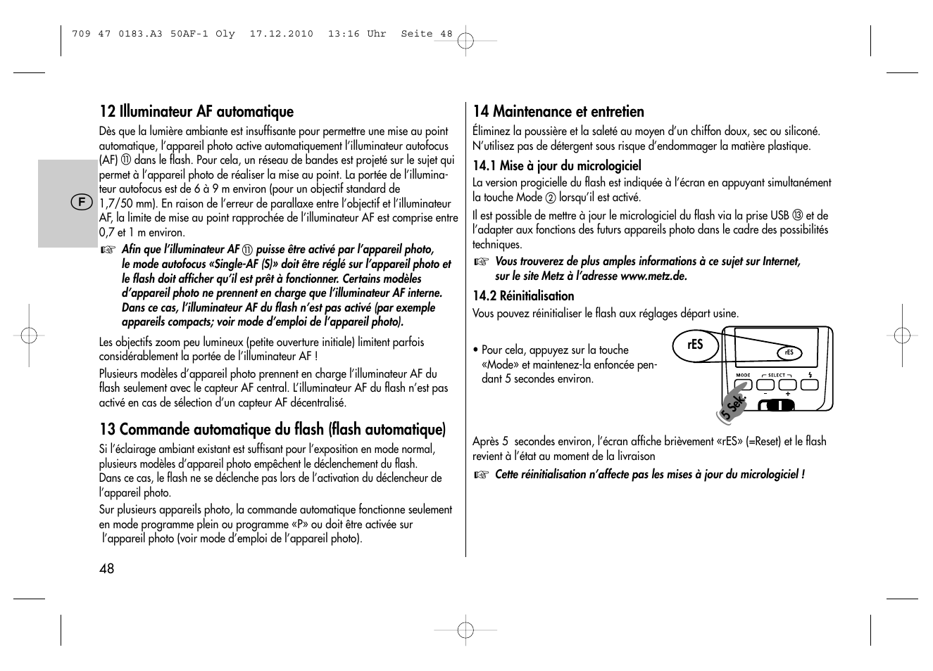 Metz MECABLITZ 50 AF-1 digital Olympus User Manual | Page 48 / 166