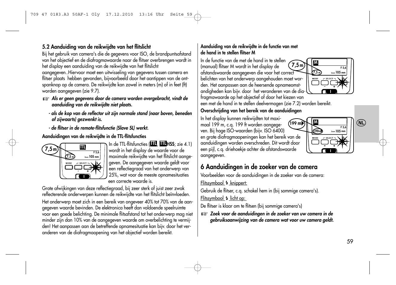 6 aanduidingen in de zoeker van de camera | Metz MECABLITZ 50 AF-1 digital Olympus User Manual | Page 59 / 166