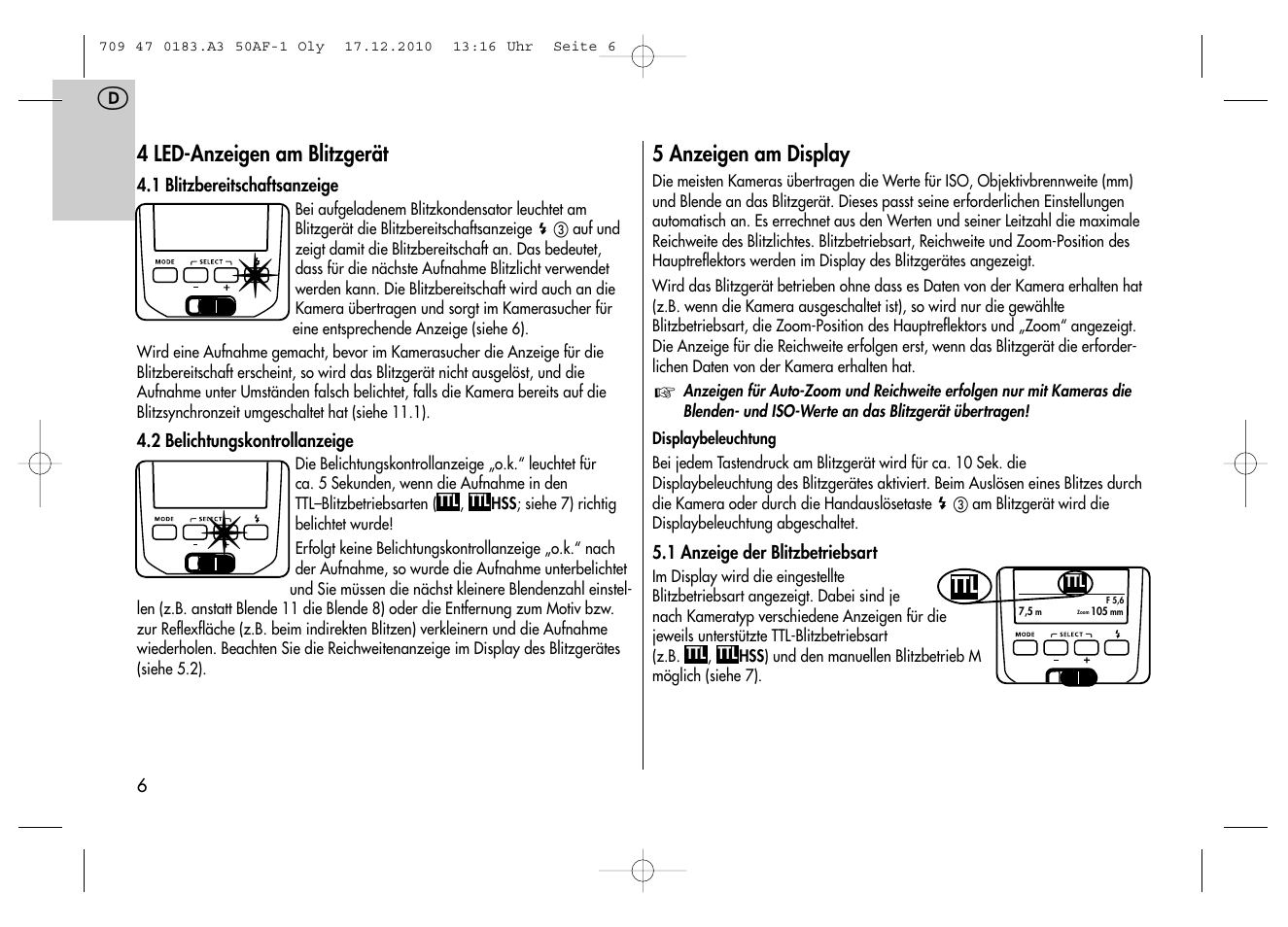 Metz MECABLITZ 50 AF-1 digital Olympus User Manual | Page 6 / 166