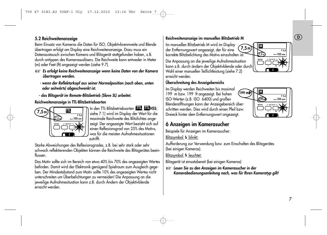 6 anzeigen im kamerasucher | Metz MECABLITZ 50 AF-1 digital Olympus User Manual | Page 7 / 166