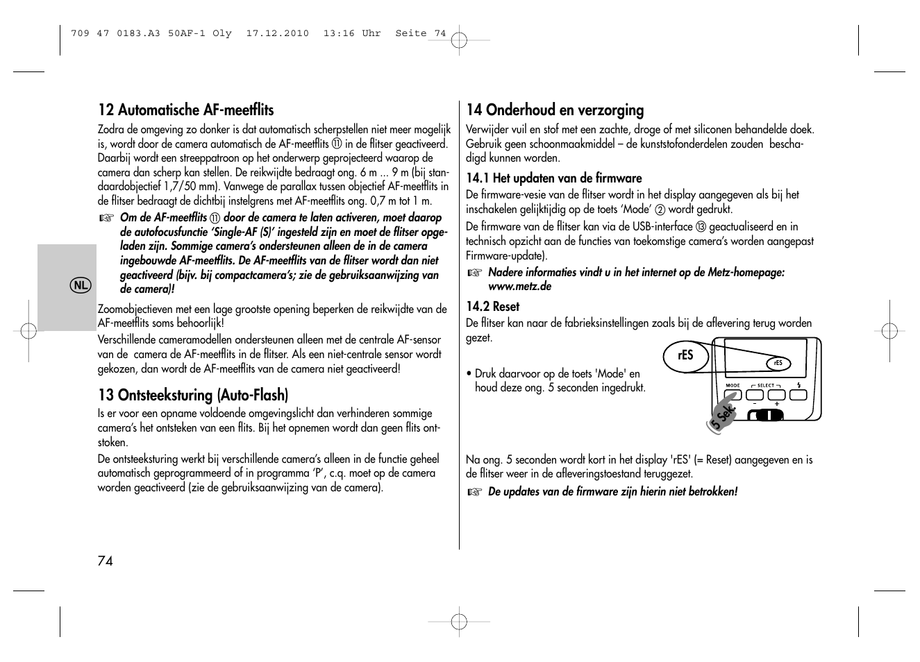 Metz MECABLITZ 50 AF-1 digital Olympus User Manual | Page 74 / 166